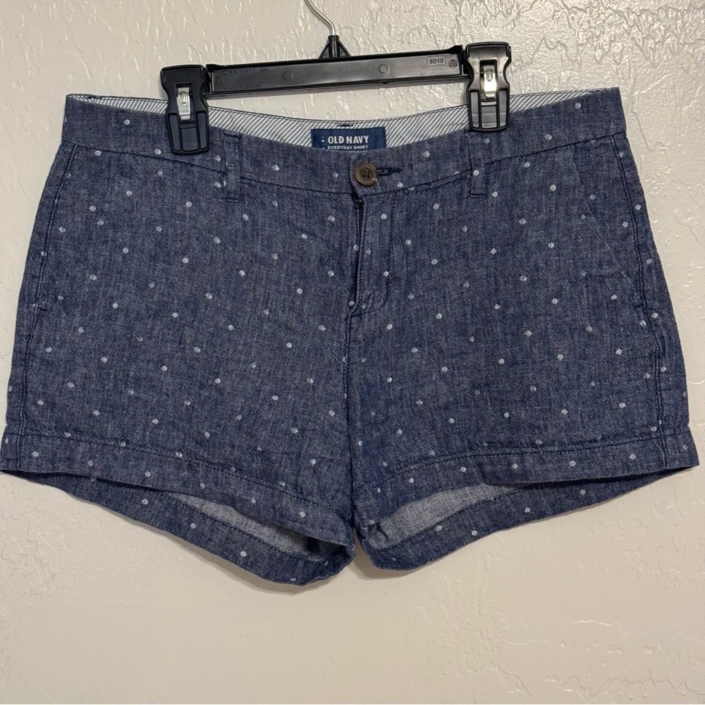 Old Navy Women's Dark Blue Polka Dot Jean Shorts Linen/Cotton